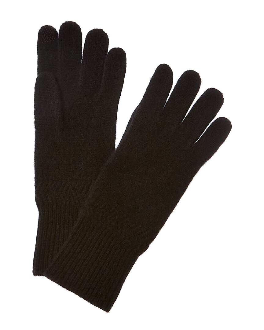 Hannah Rose Herringbone Trim Cashmere Gloves In Black