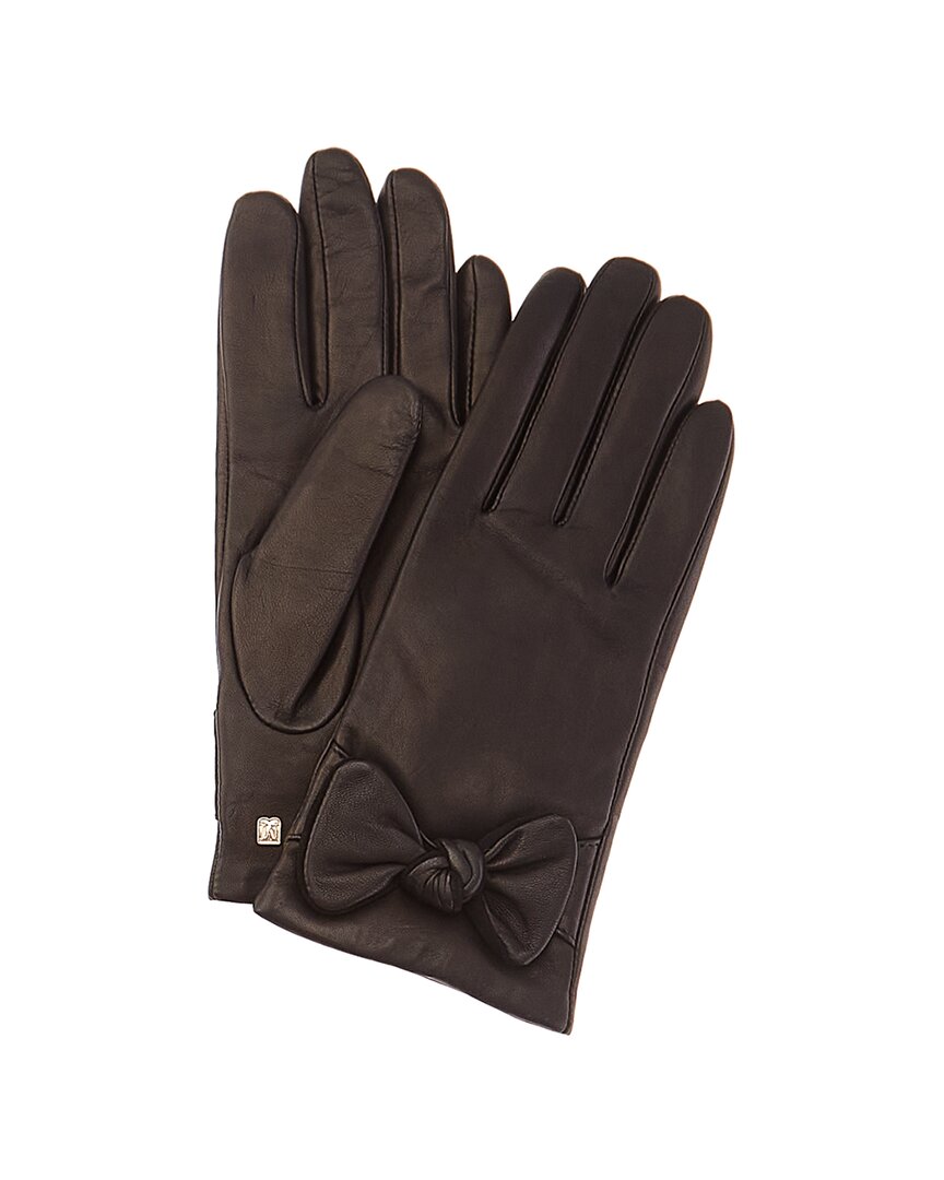 Bruno Magli Knotted Bow Cashmere-lined Leather Gloves In Black