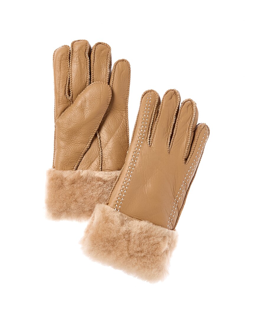 Surell Accessories Shearling Gloves In Brown