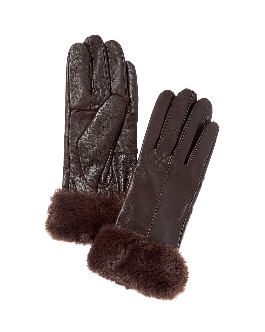 Surell Accessories Leather Gloves In Brown