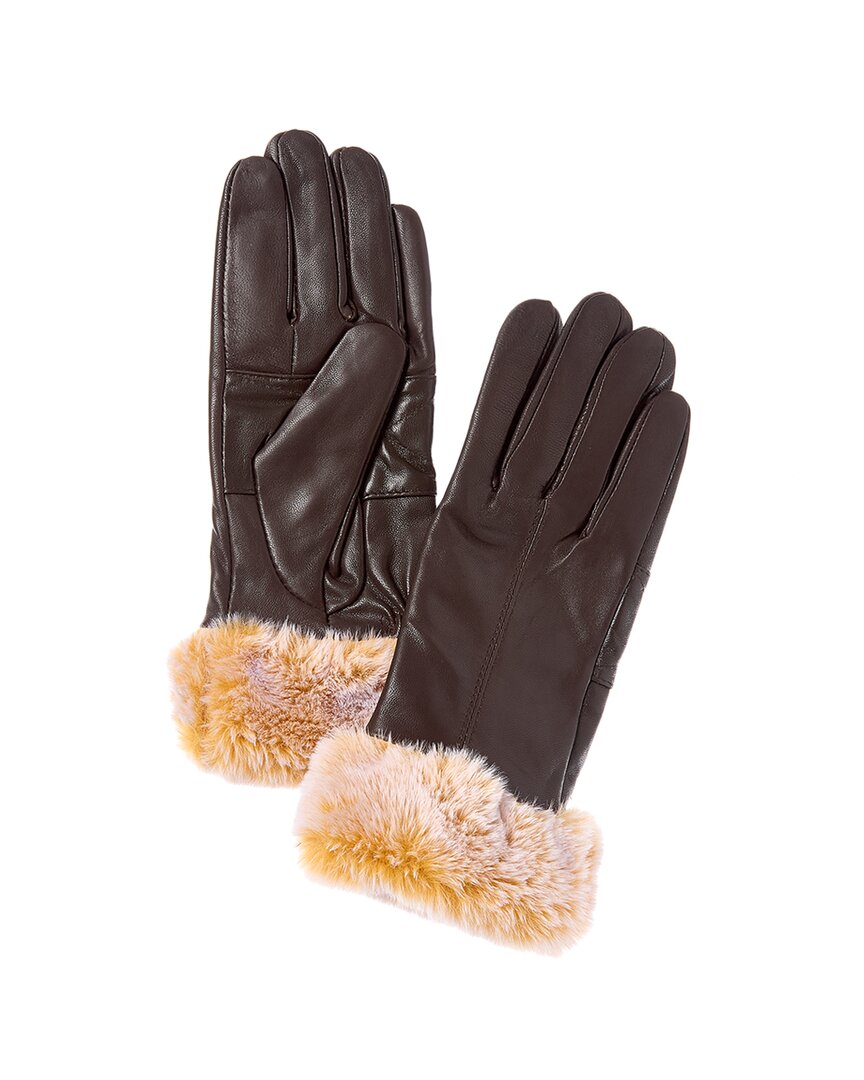 Surell Accessories Leather Gloves In Brown