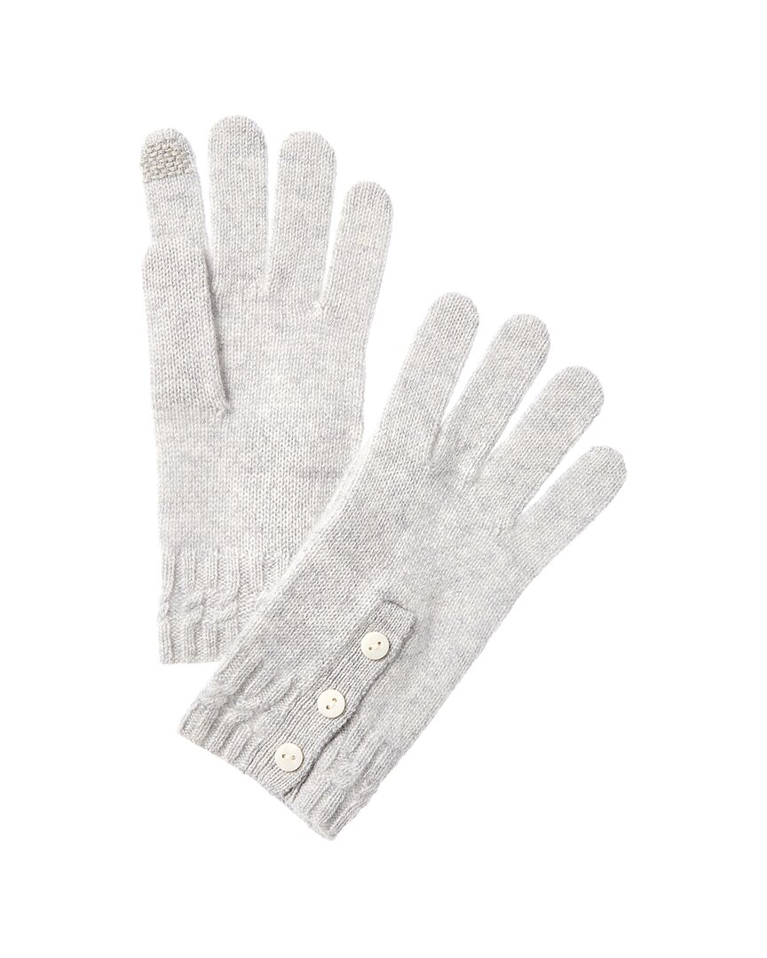 Hannah Rose Buttons & Twisted Cable Cuff Cashmere Gloves In Gray
