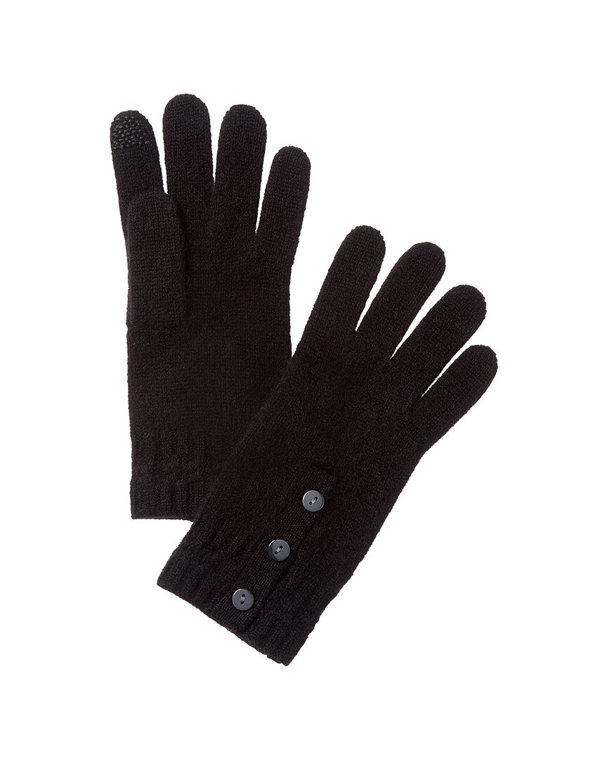 Hannah Rose Buttons & Twisted Cable Cuff Cashmere Gloves In Black