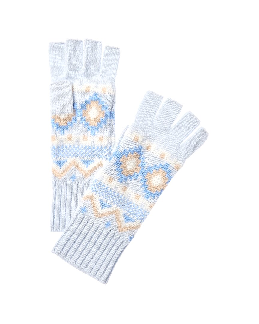 Hannah Rose Fairisle Cashmere Fingerless Gloves In White