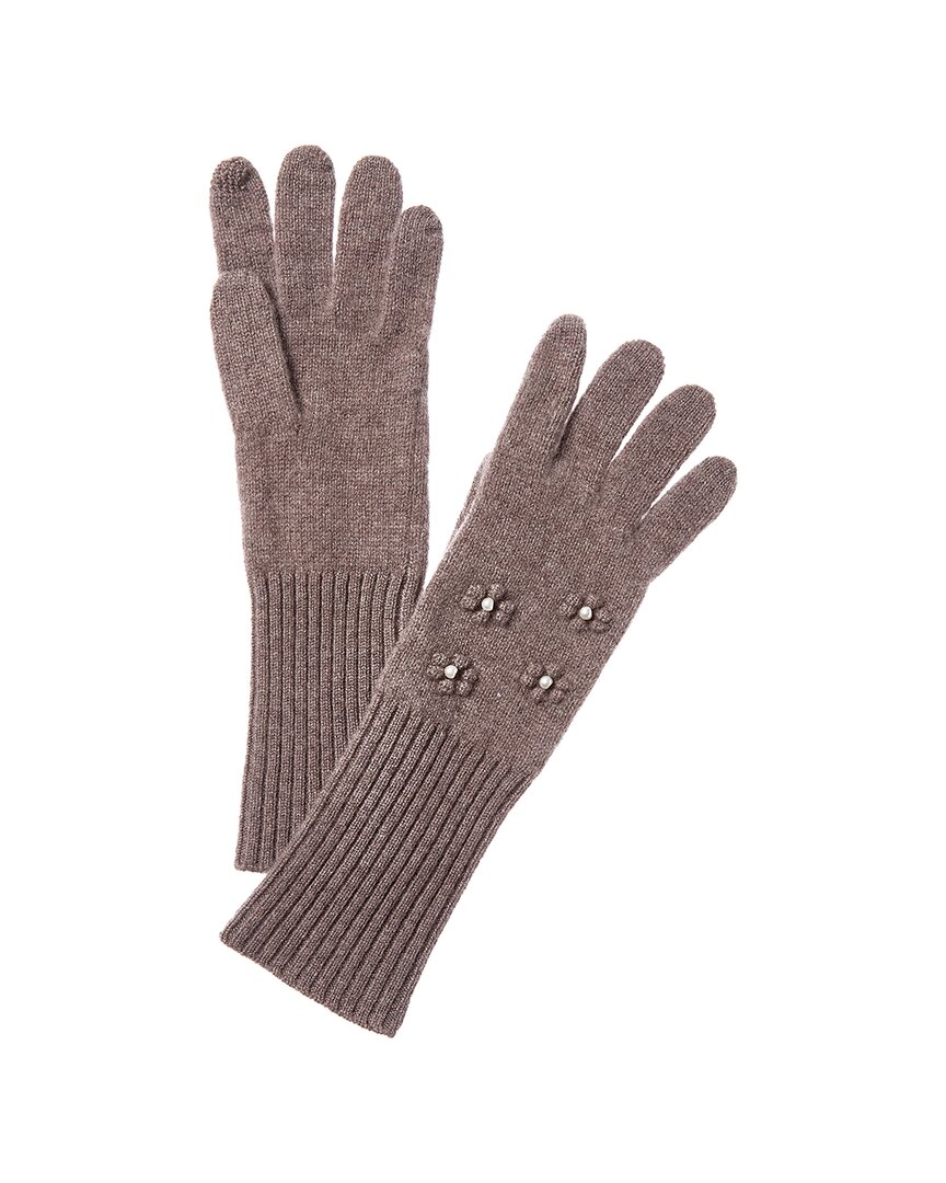 Hannah Rose Bobble & Pearl Cluster Cashmere Gloves In Gray