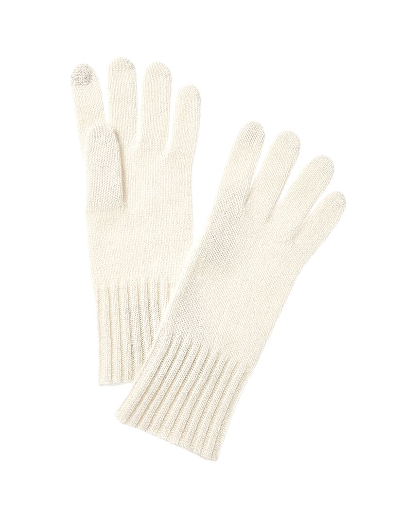 Hannah Rose Lurex Cashmere Gloves In White