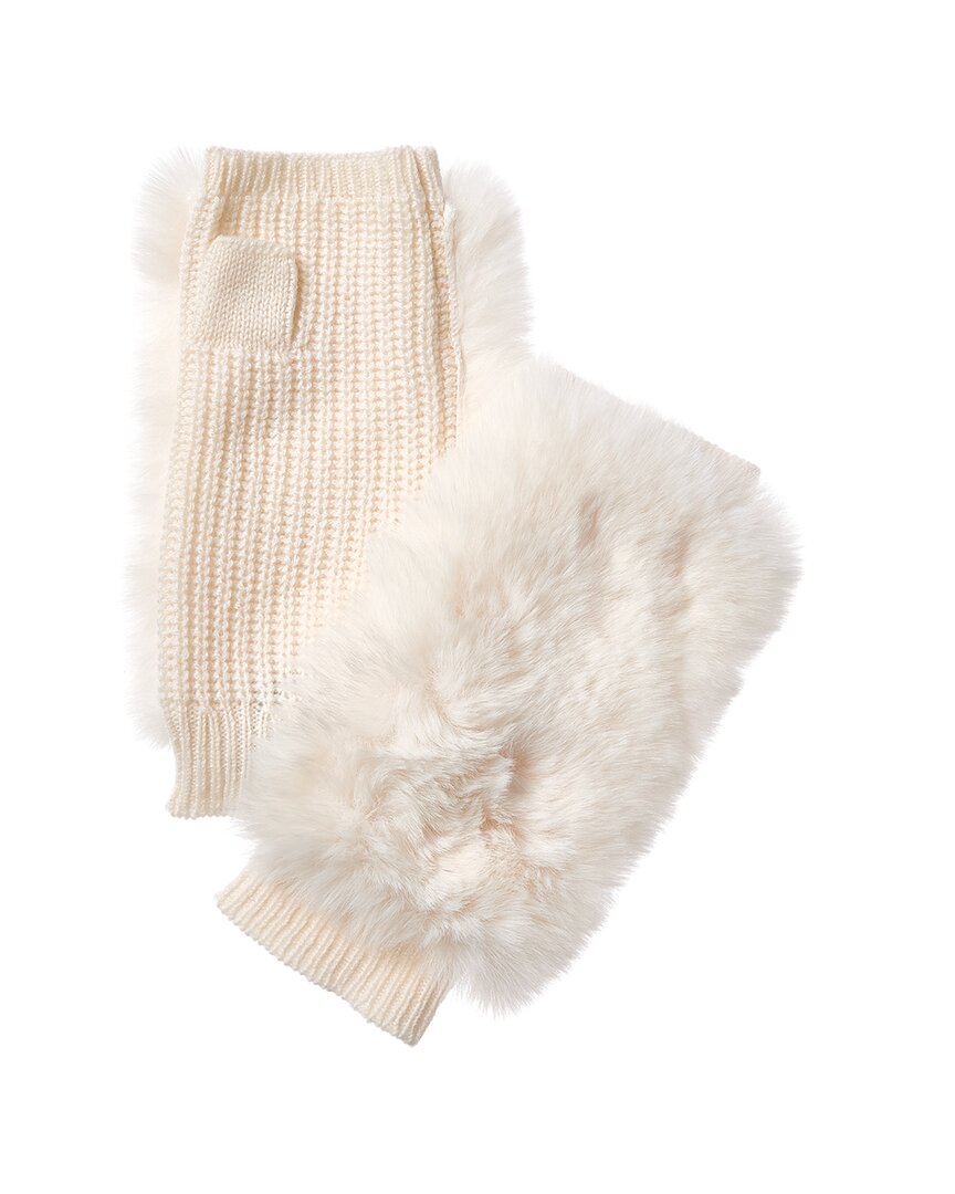 Hannah Rose Open Top Cashmere Mittens In Neutral