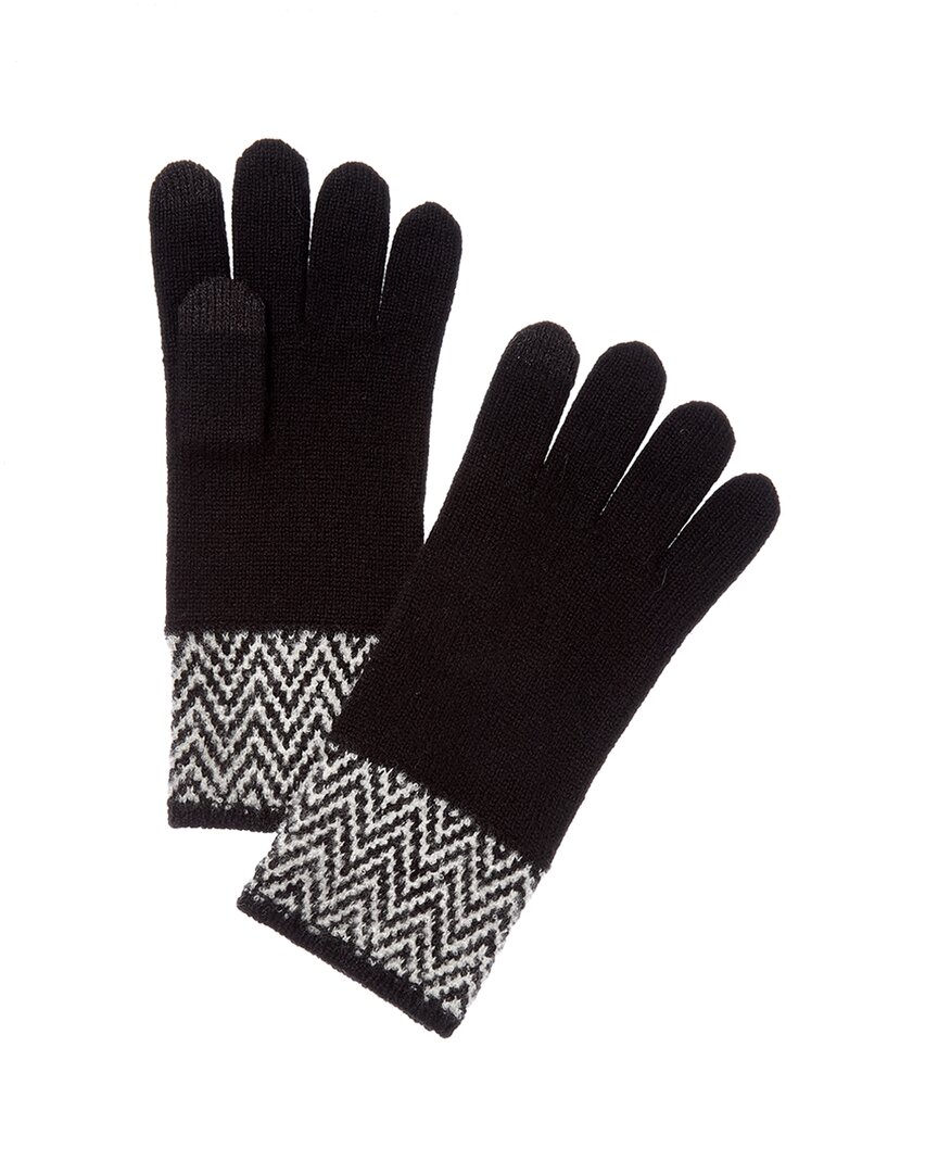 Amicale Cashmere Herringbone Cuff Cashmere Gloves In Black