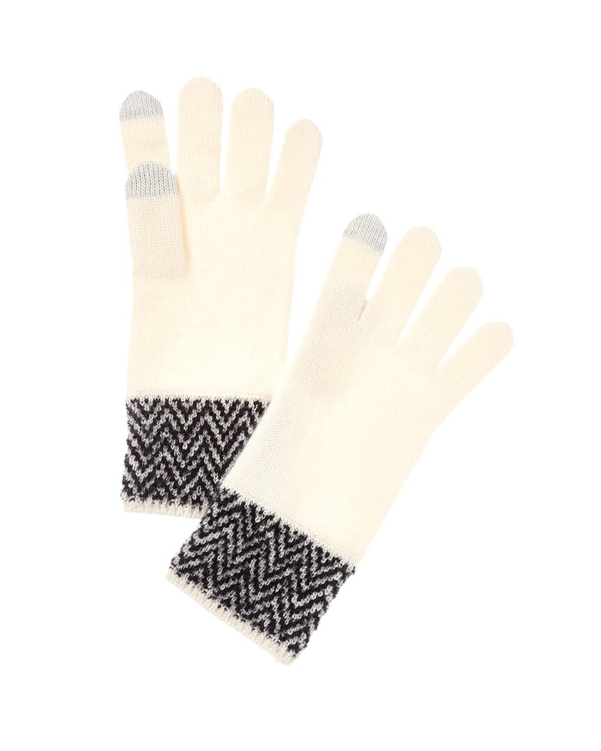 Amicale Cashmere Herringbone Cuff Cashmere Gloves In Neutral