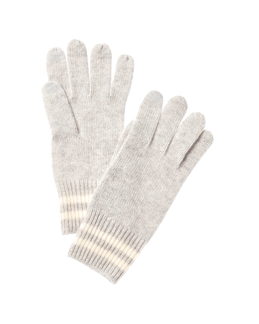 Phenix Double Stripe Cuff Touch Tech Cashmere Gloves In Gray
