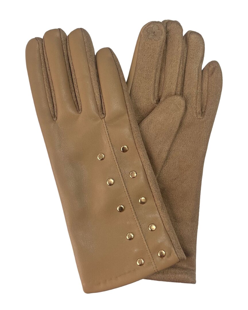 Marcus Adler Studded Faux Leather Touchscreen Compatible Gloves In Brown