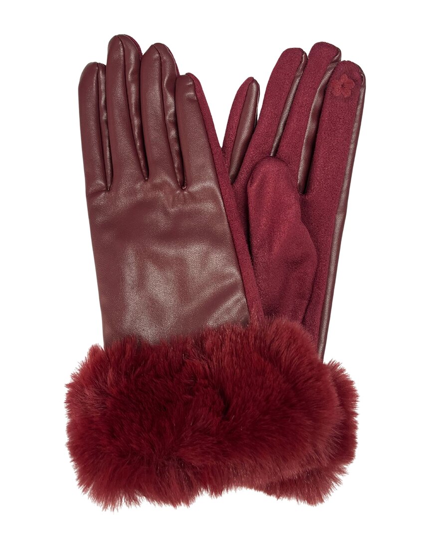 Marcus Adler Faux Leather Gloves With Faux Fur Cuff In Red