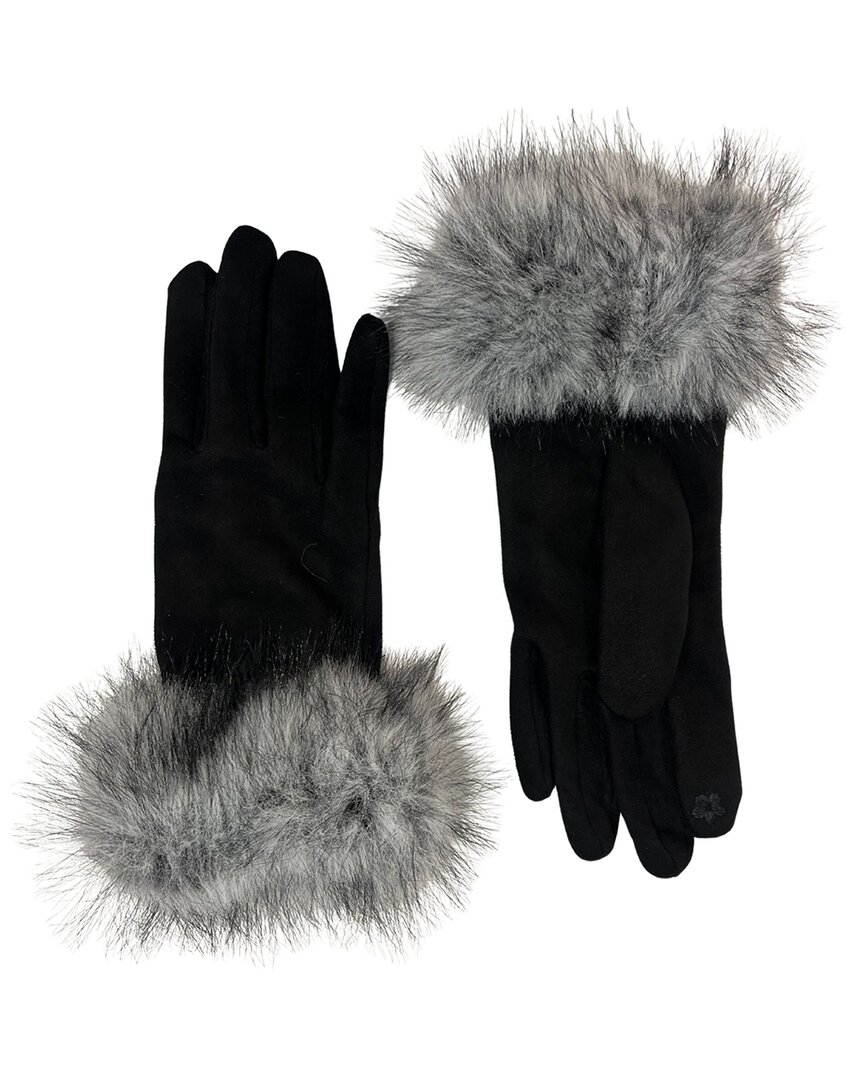 Marcus Adler Faux Suede Gloves With Faux Fur Cuffs In Black