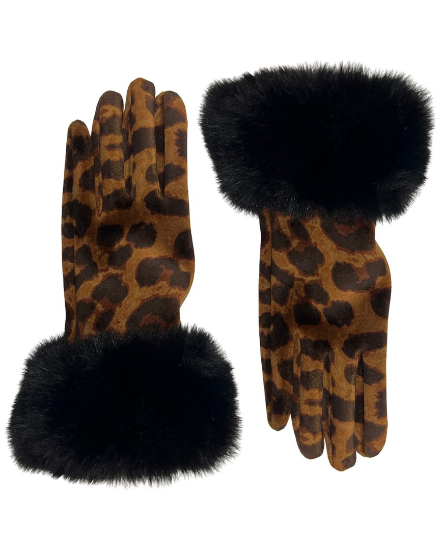 Marcus Adler Cheetah Print Velvet Gloves With Faux Fur Trim In Multi