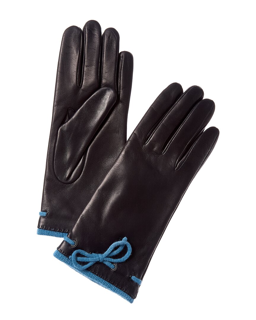 Portolano Bow Leather Gloves In Blue