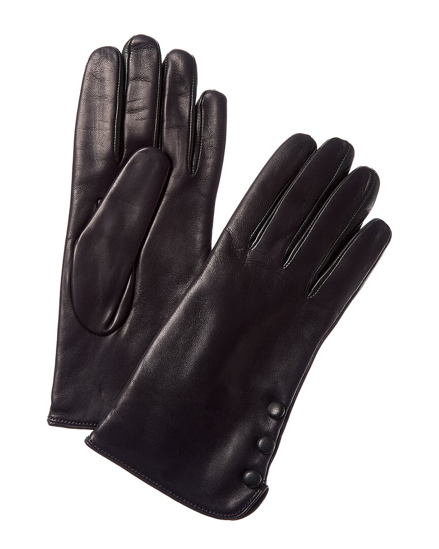 Portolano Contrast & Buttons Leather Gloves In Blue