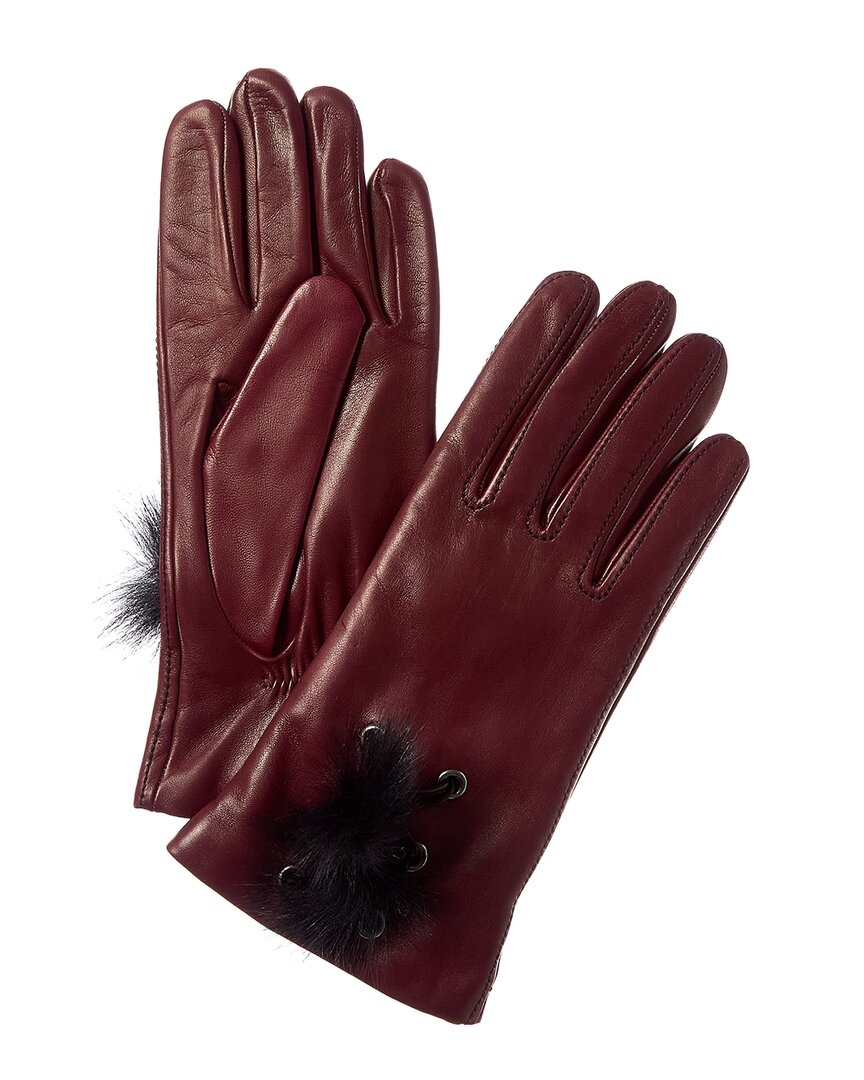 Portolano Pom Leather Gloves In Brown