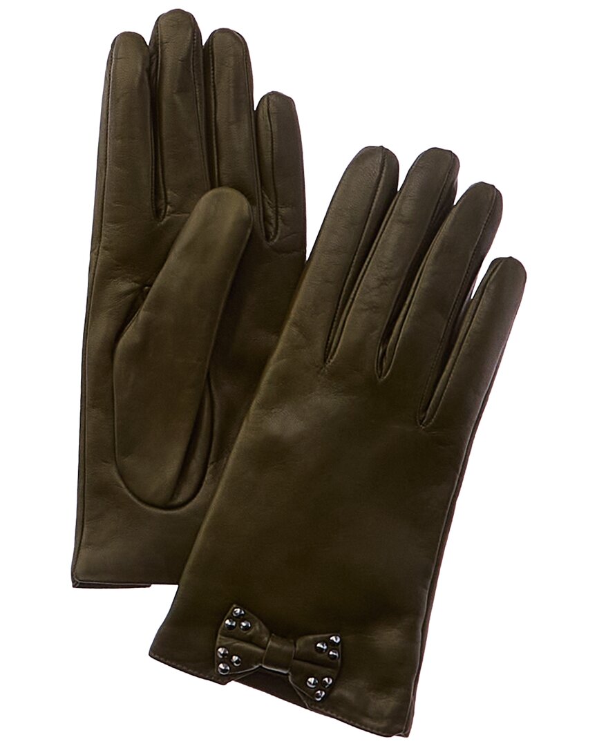 Portolano Bow & Studs Leather Gloves In Green