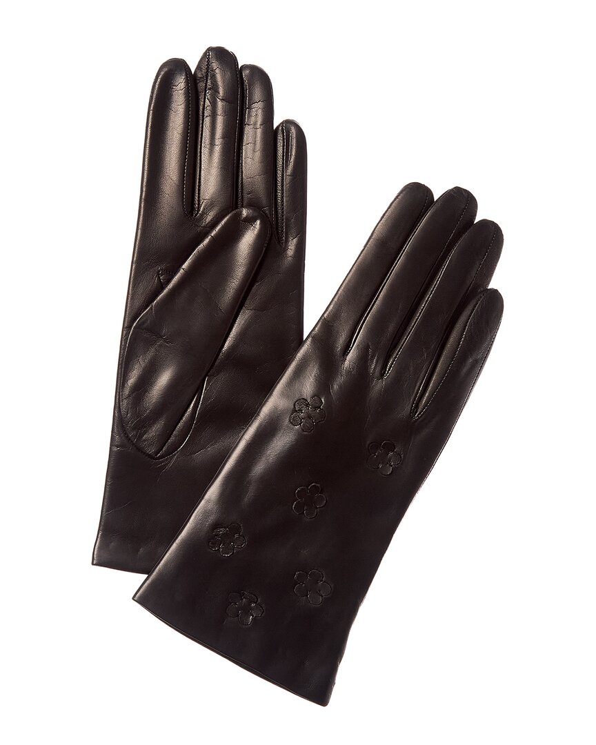 Portolano Flowers Leather Gloves In Black