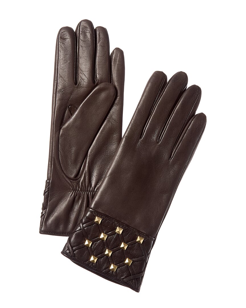 Portolano Embellished Cuff Wool & Cashmere-lined Leather Gloves In Brown