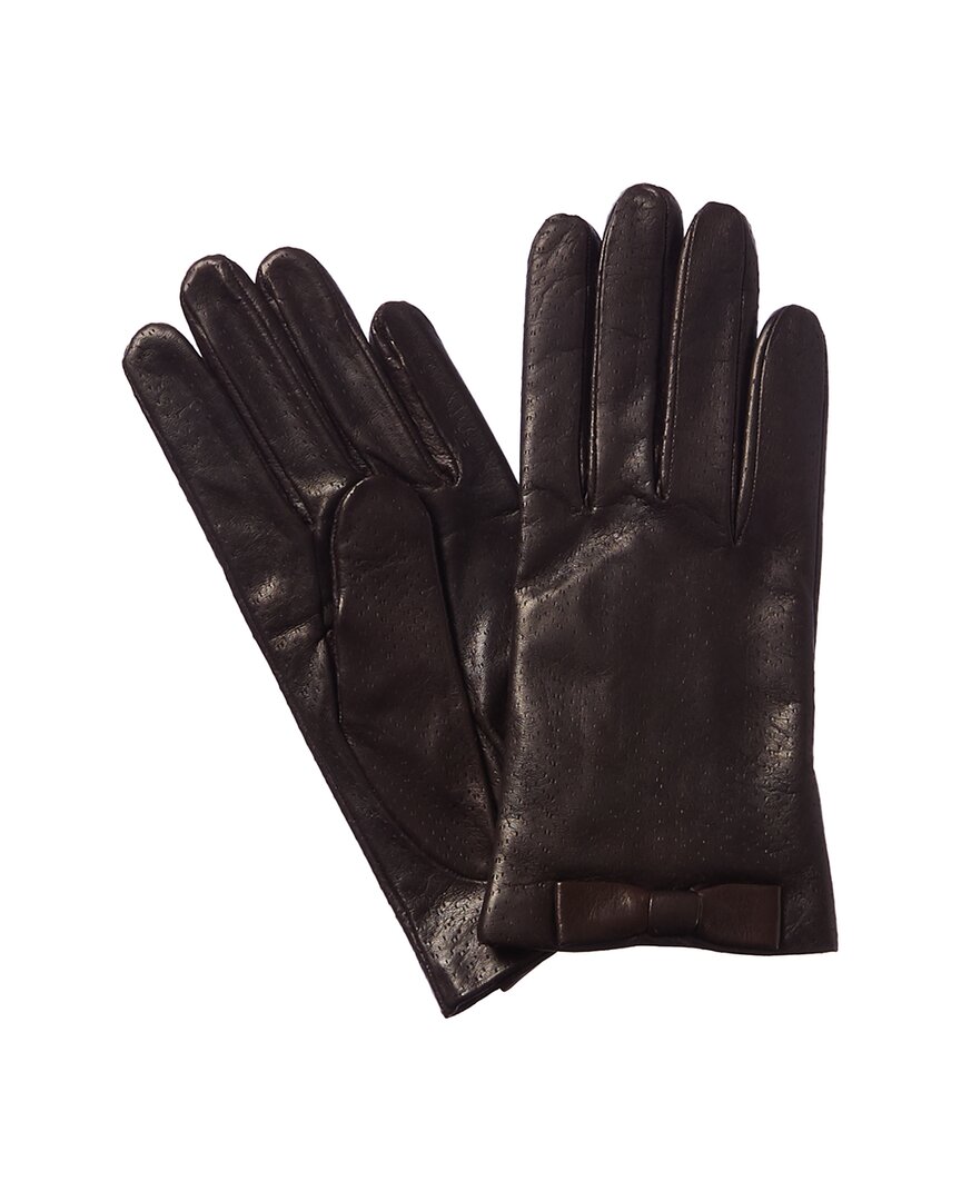 Portolano Bow Leather Gloves In Brown