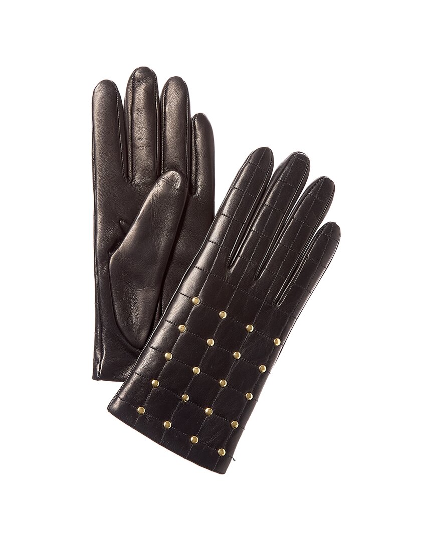 Portolano Stud Cashmere-lined Leather Gloves In Black