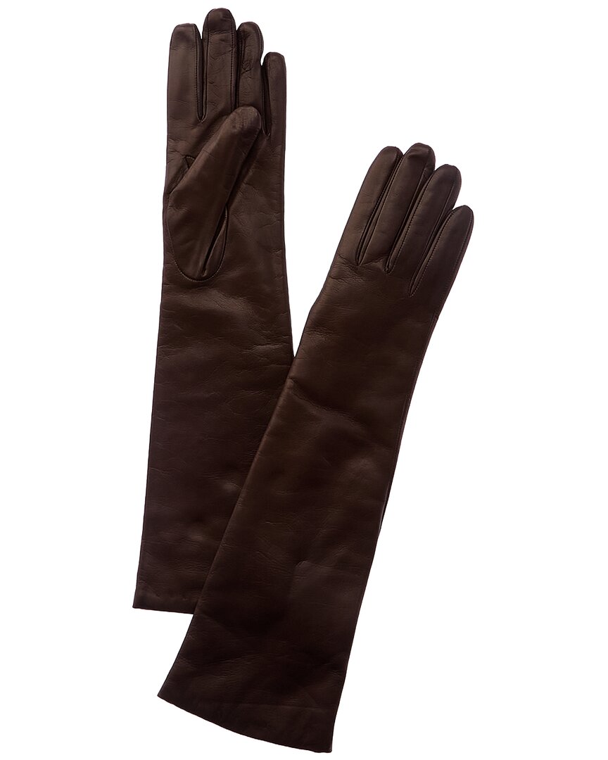 Portolano Long Cashmere-lined Leather Gloves In Brown