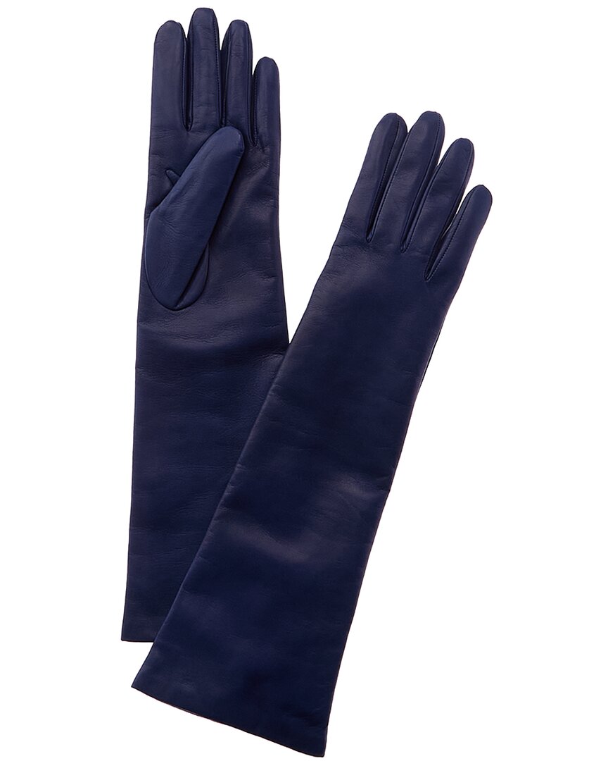 Portolano Long Cashmere-lined Leather Gloves In Blue