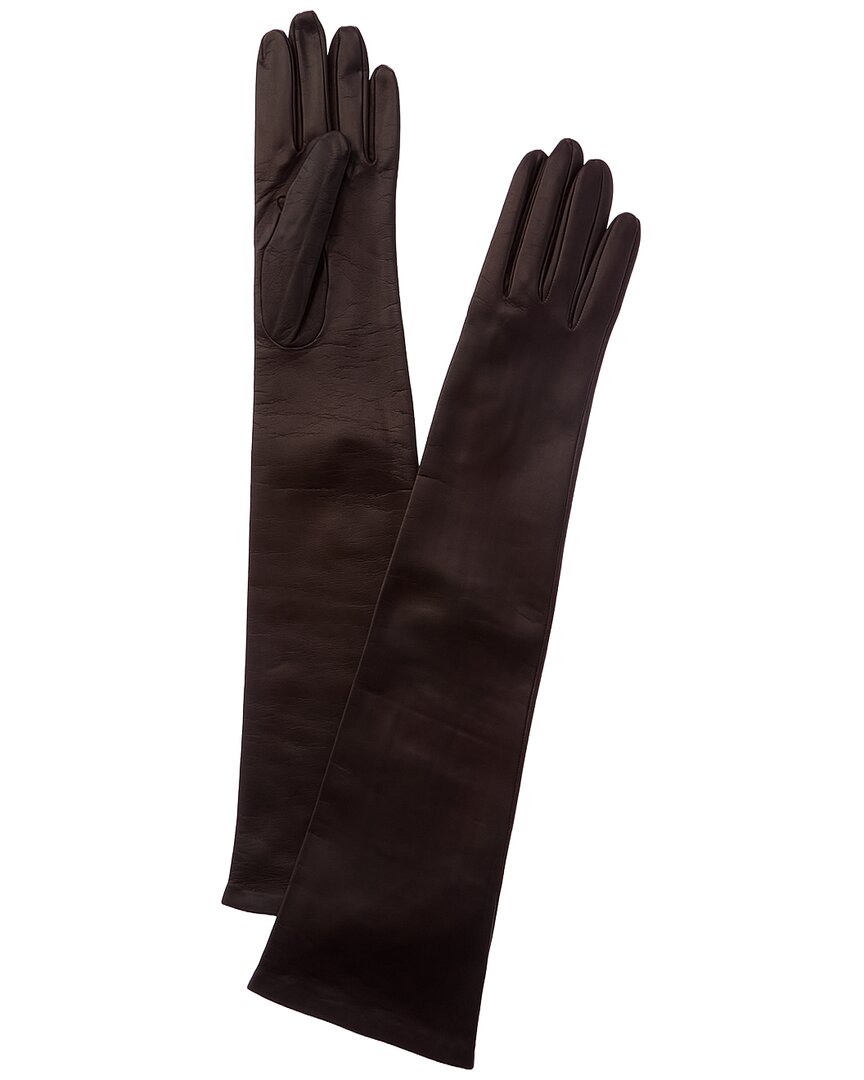 Portolano Long Cashmere-lined Leather Gloves In Brown