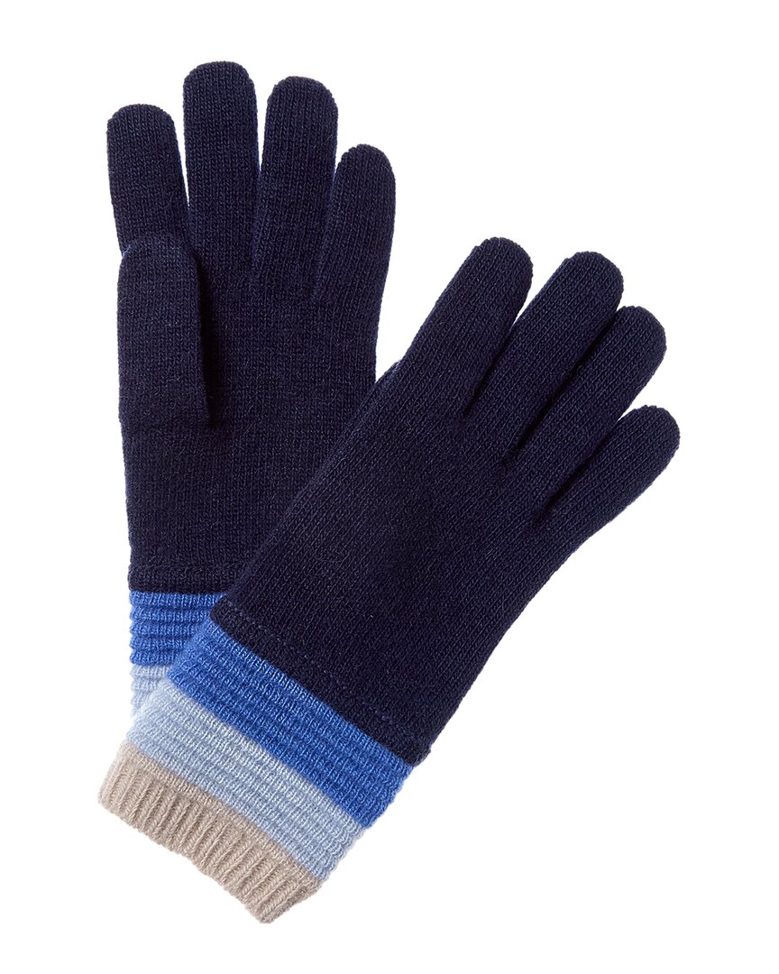 Portolano Multistriped Cuff Cashmere Gloves In Blue