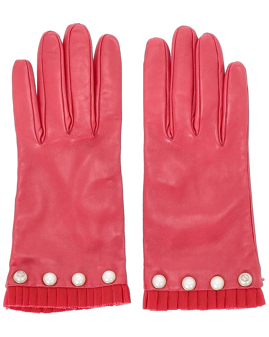 Gucci Pearl Detail Gloves (authentic Pre-loved) In Red