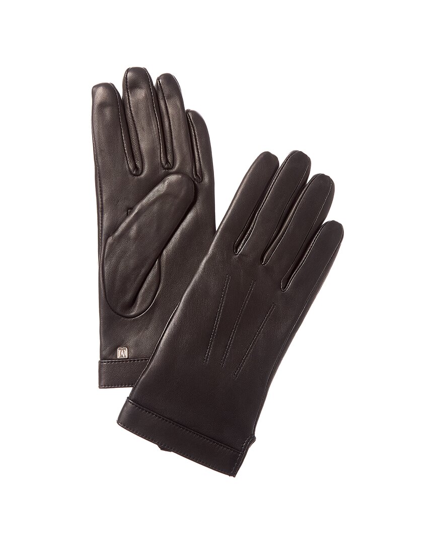 Bruno Magli Logo Cuff Cashmere-lined Leather Gloves In Black