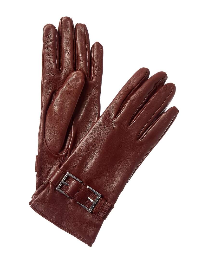 Portolano Belted Silk-lined Leather Gloves In Brown