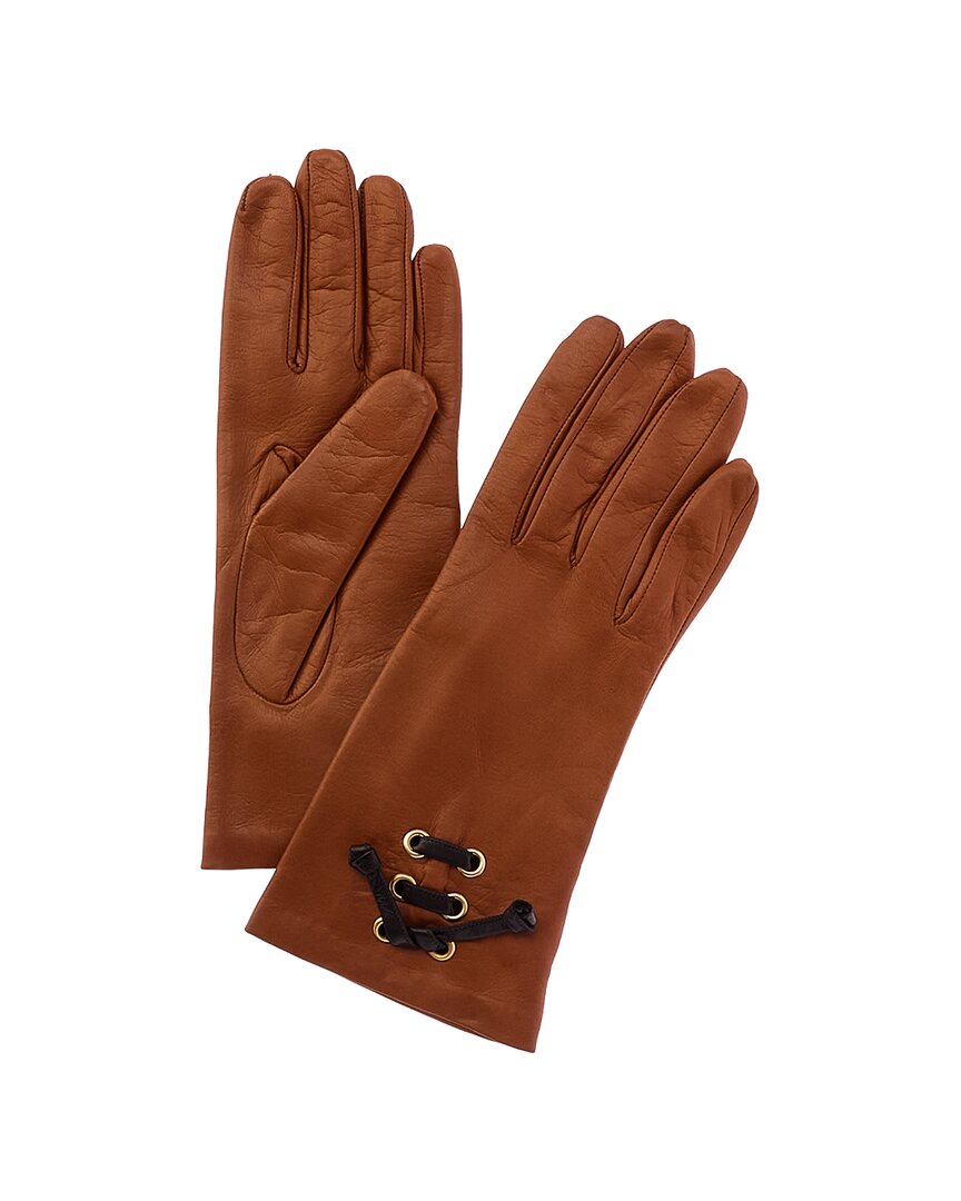 Portolano Shoelace Leather Gloves In Brown