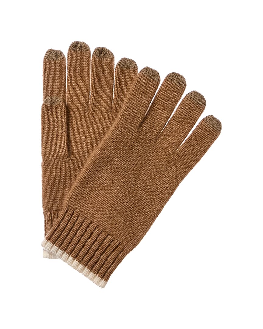 Qi Cashmere Contrast Tipping Tech Gloves In Brown