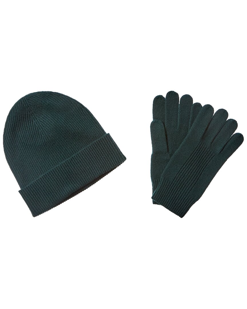 Shop Qi 2pc Ribbed Cashmere Hat & Glove Set In Green