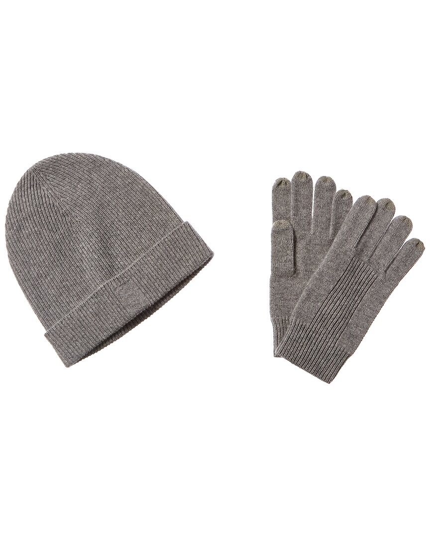 Shop Qi 2pc Ribbed Cashmere Hat & Glove Set In Grey