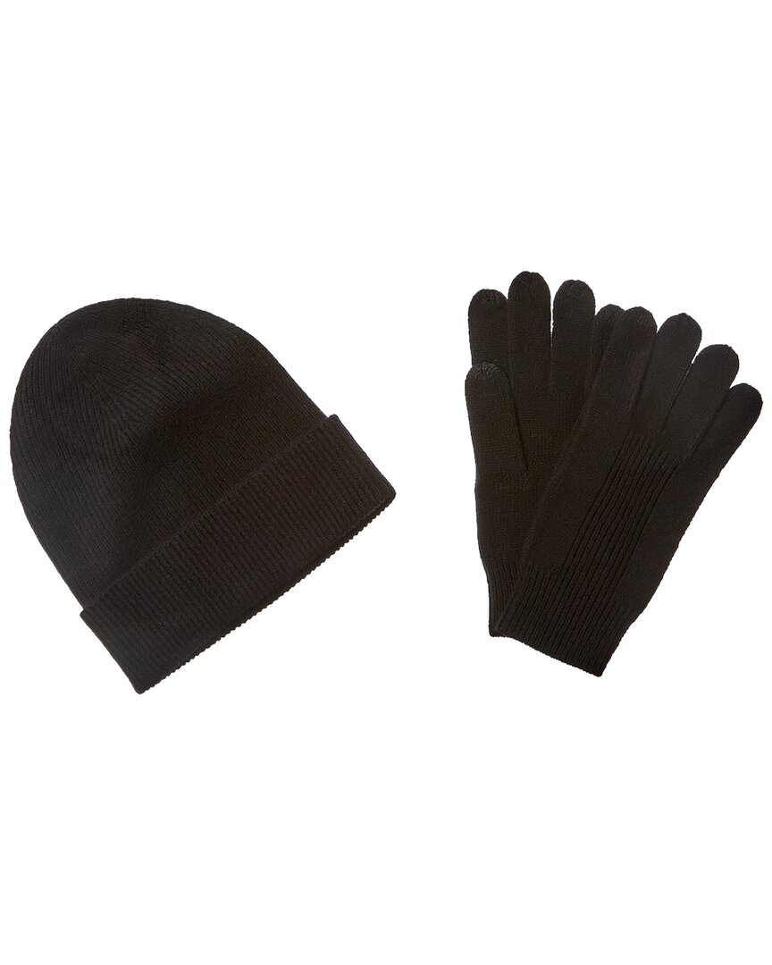 Shop Qi Cashmere 2pc Ribbed Cashmere Hat & Glove Set In Black