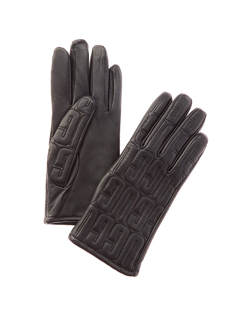Ugg Logo Quilted Wool & Cashmere-lined Leather Gloves In Black