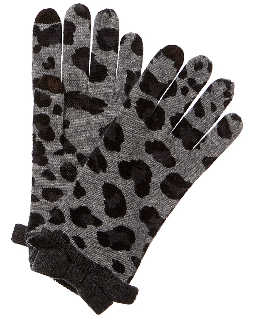 Shop Forte Cashmere Fashion Leopard Bow Cashmere Gloves In Grey