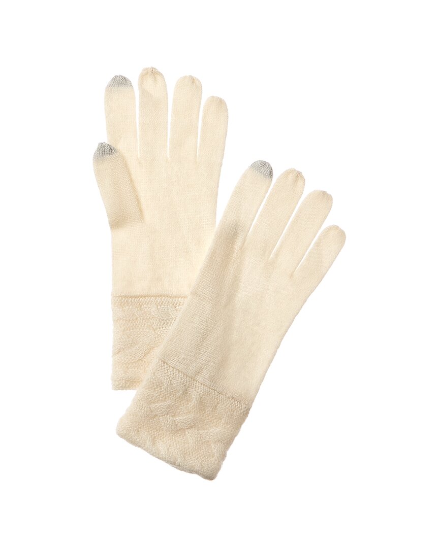 Shop Forte Cashmere Braided Cable Cashmere Gloves In White