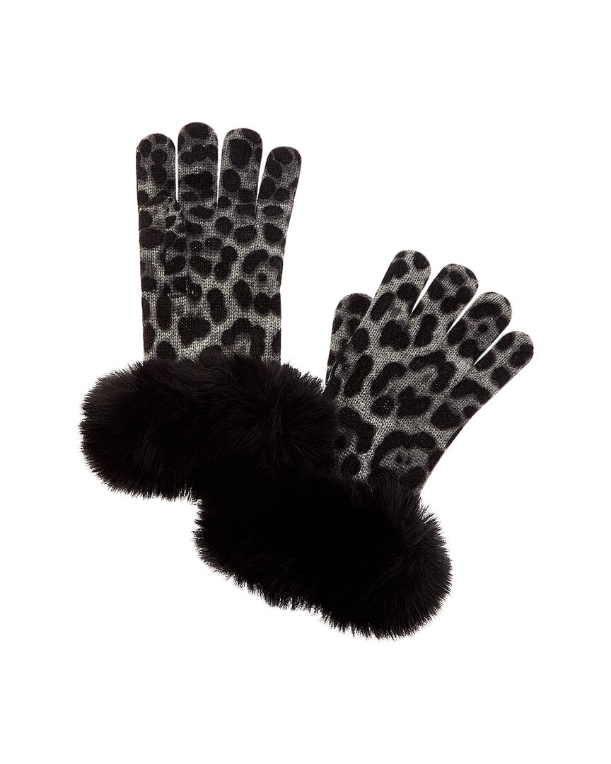 Sofiacashmere Leopard Print Cashmere Gloves In Grey