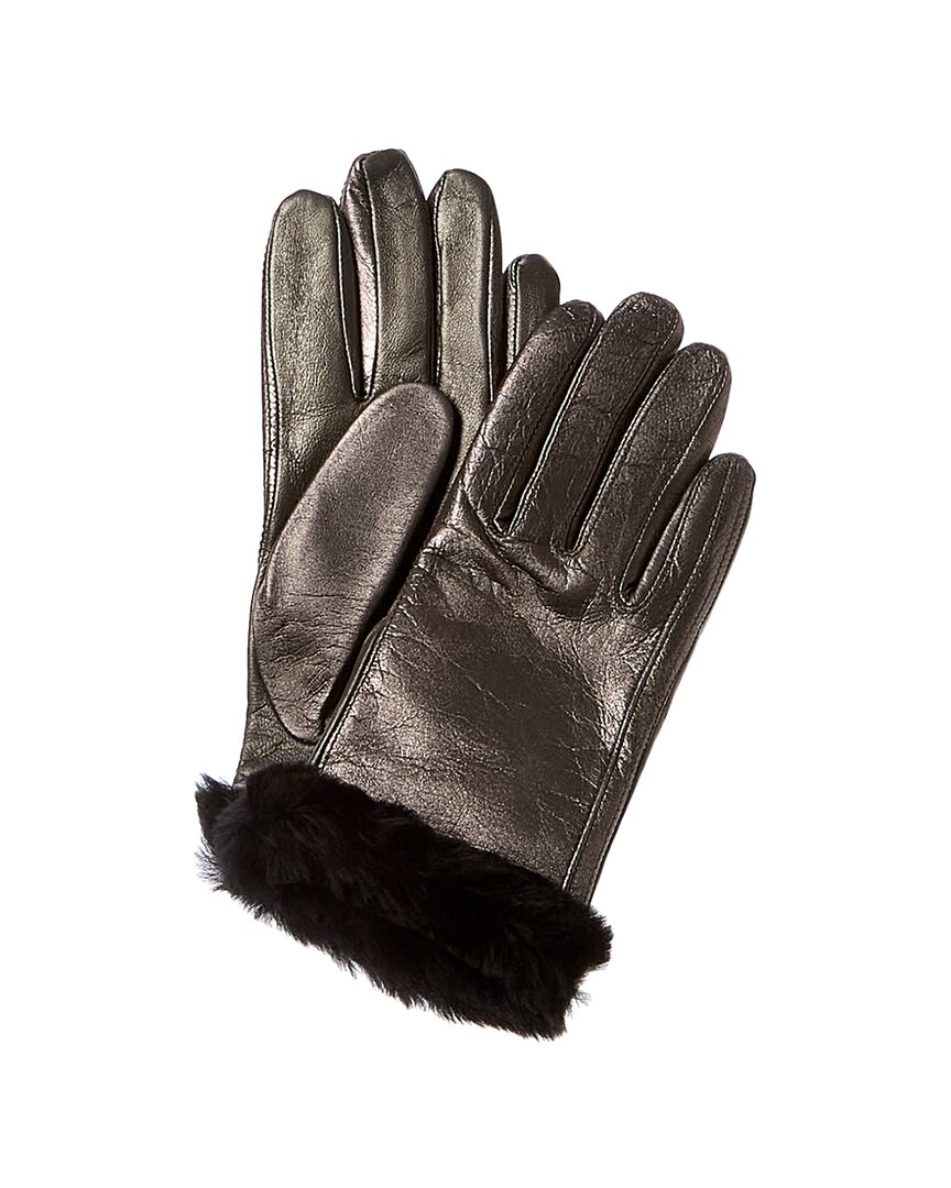 Ugg Shorty Shearling-cuff Leather Tech Gloves In Grey