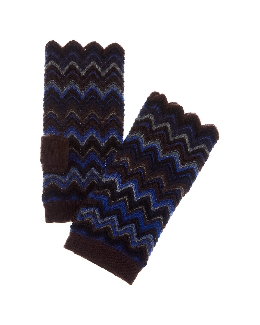 Forte Cashmere Zig Zag Stitch Cashmere Texting Gloves In Blue