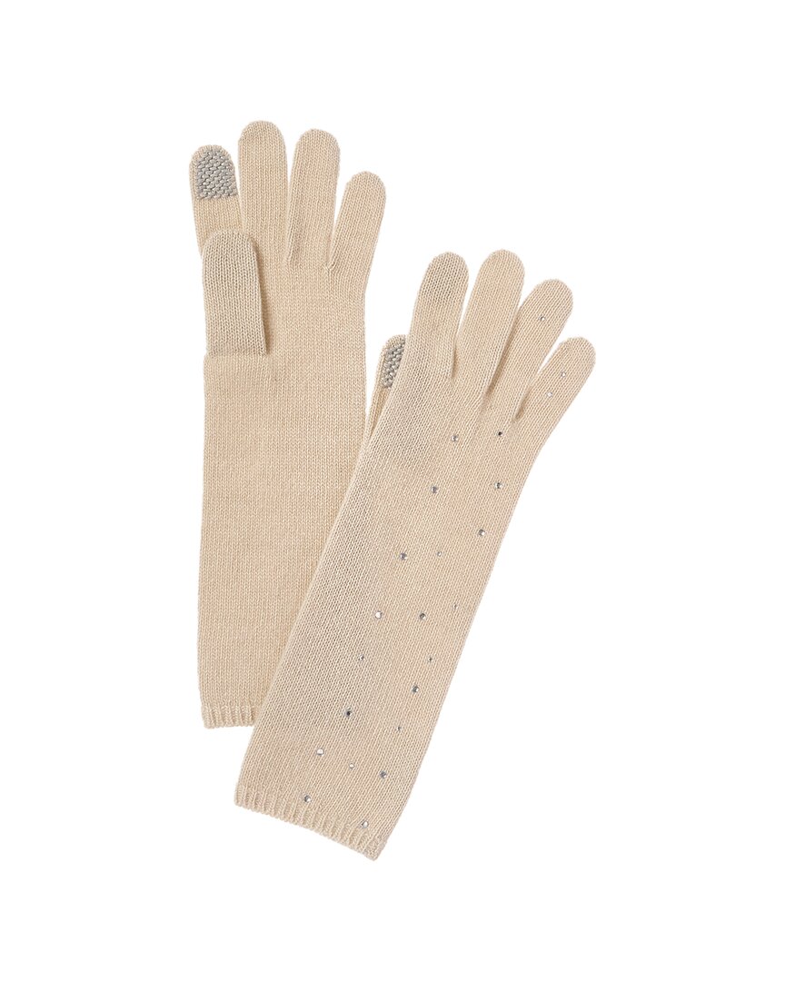 Shop Portolano Crystal Hot Fix Cashmere Tech Gloves In White