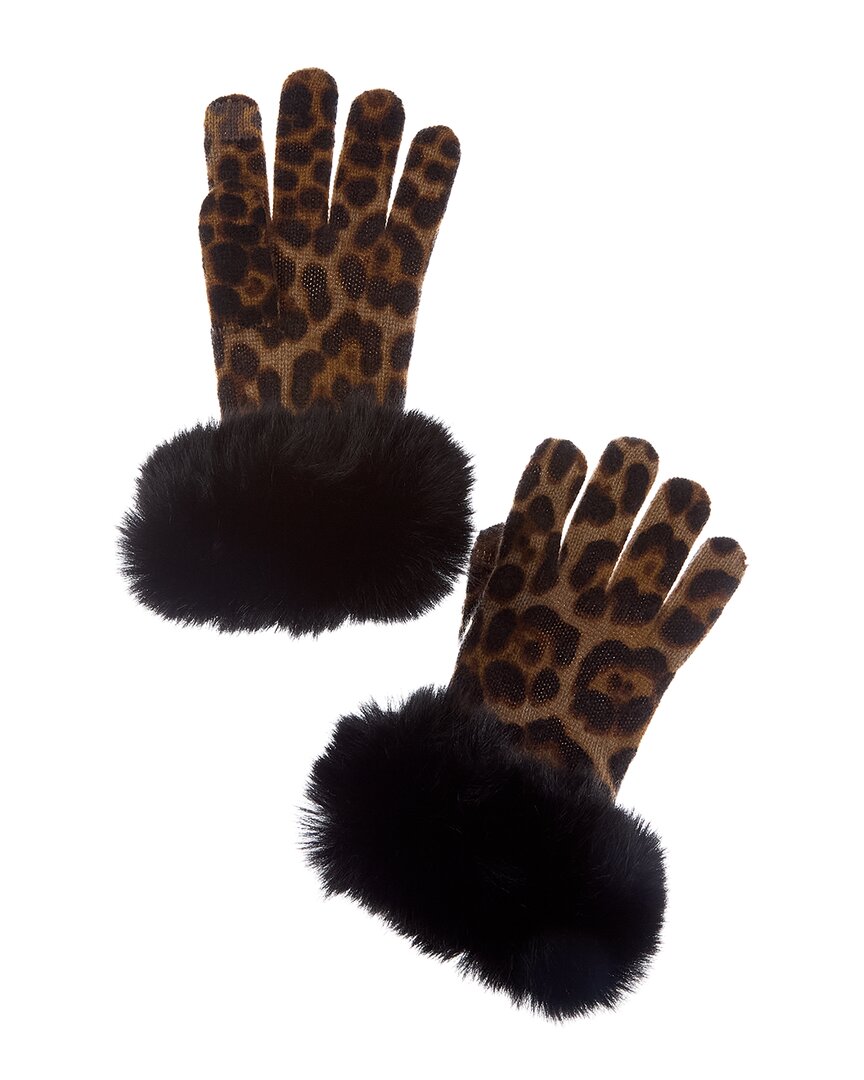 Sofia Cashmere Sofiacashmere Animal Print Cashmere Gloves In Brown