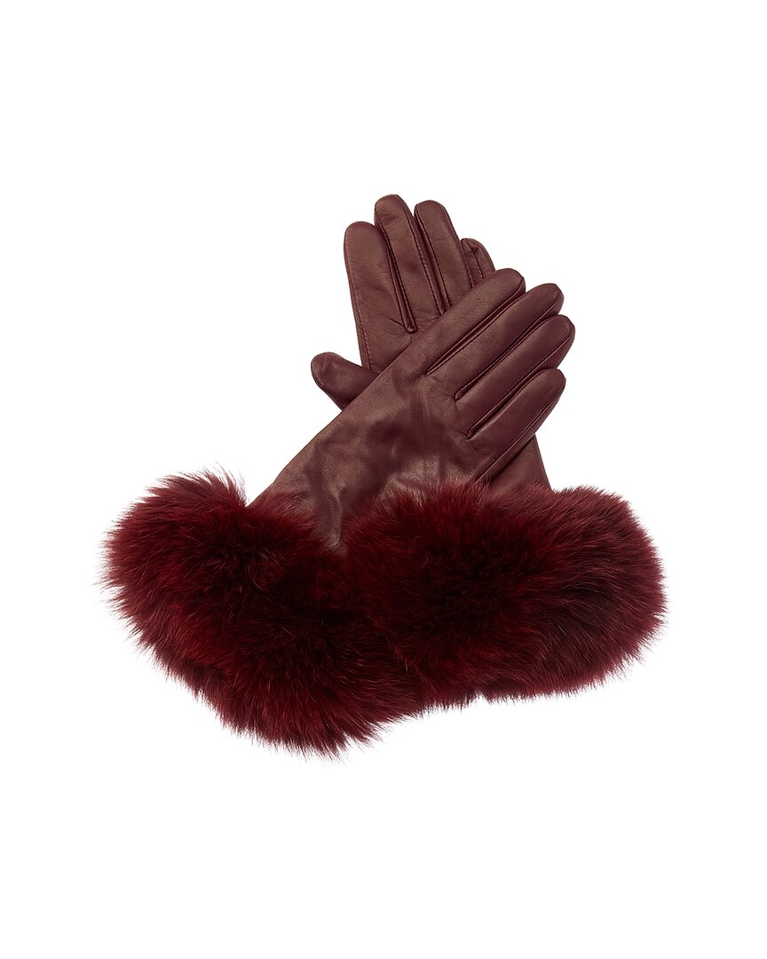 Sofia Cashmere Sofiacashmere 2-button Cashmere-lined Leather Gloves In Red