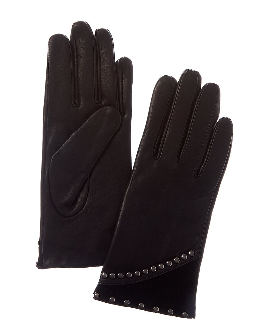 Sofia Cashmere Sofiacashmere Classic Cashmere-lined Nappa Leather Gloves In Black