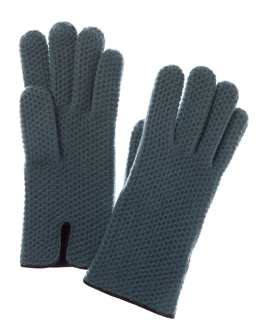 Portolano Honeycomb Leather-trim Cashmere Gloves In Blue