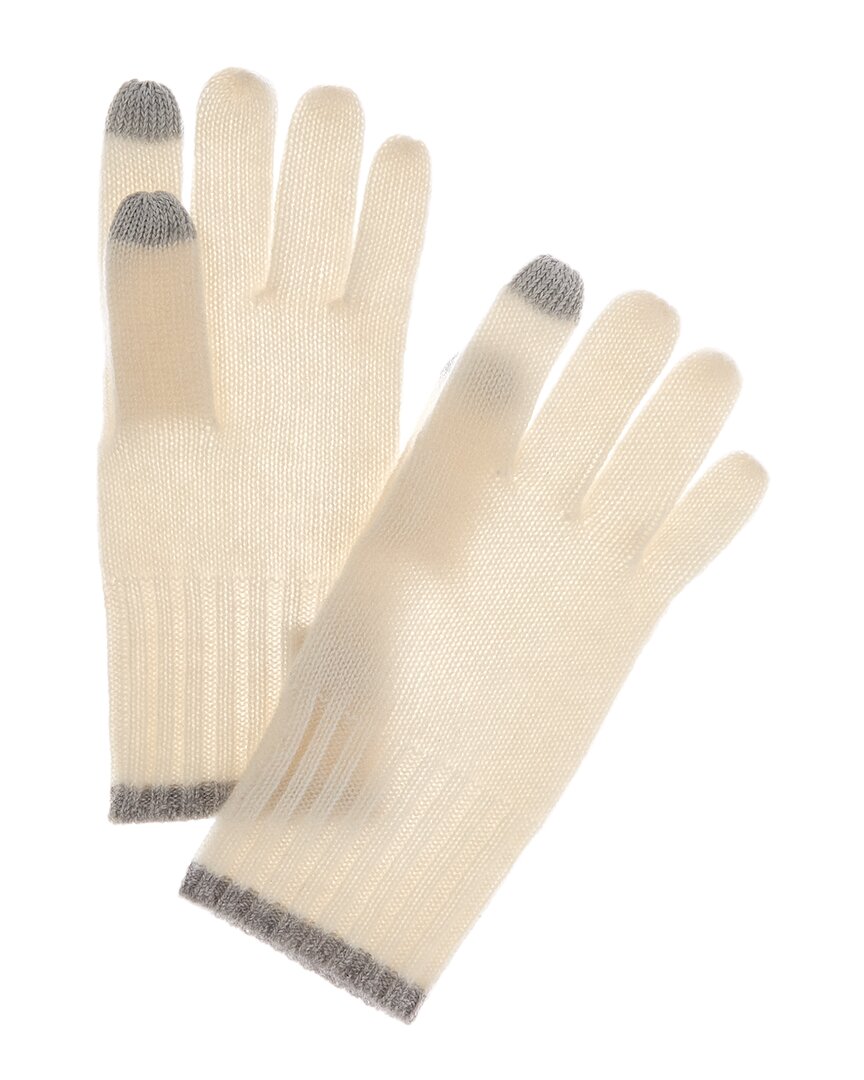 Phenix Tipped Rib Cuff Cashmere Gloves In White